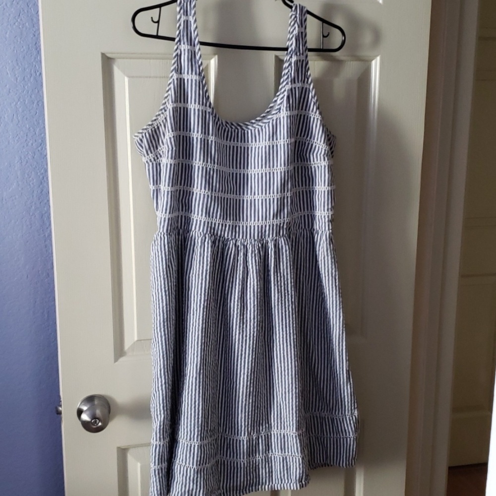 Old Navy Blue and White Striped Midi Dress
